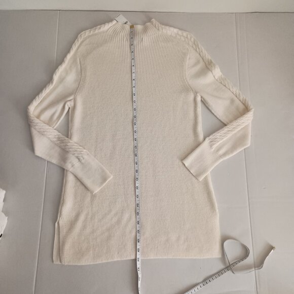 Banana Republic Cream Cable Knit Mock Neck Long Sweater Women’s Size S NWT - Picture 11 of 14